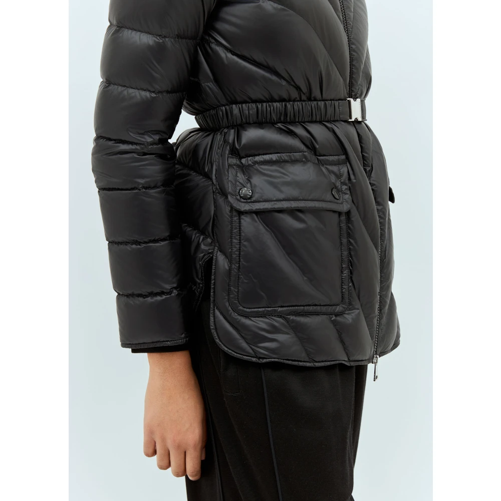 Moncler Gewatteerde donsjas met riem Black Dames