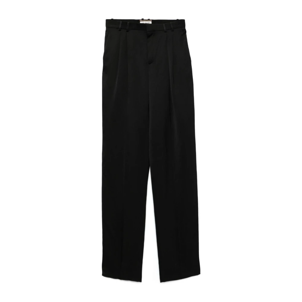 Saint Laurent Zwarte zijden rechte broek Black Dames