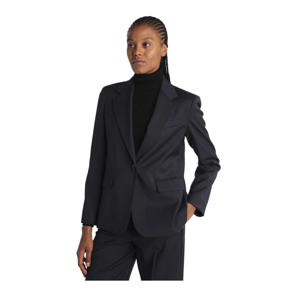 Max Mara Blauwe Lamine Jas Blue Dames