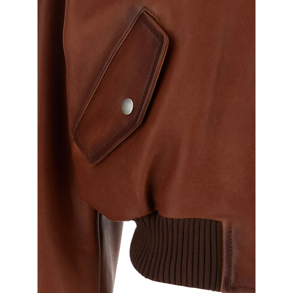 Acne Studios Bruine Leren Jas met Klassieke Kraag Brown Dames