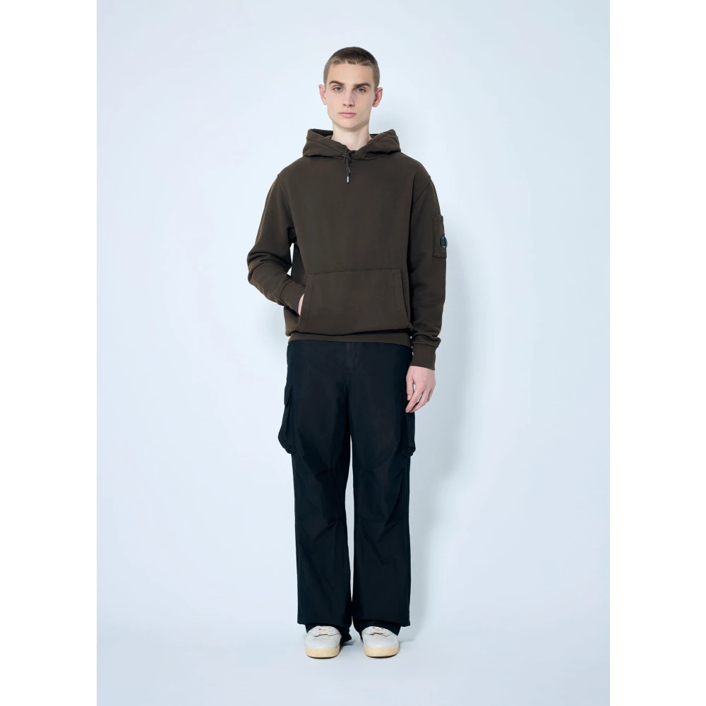 C.P. Company Katoenen Fleece Hoodie met Logo Brown Heren