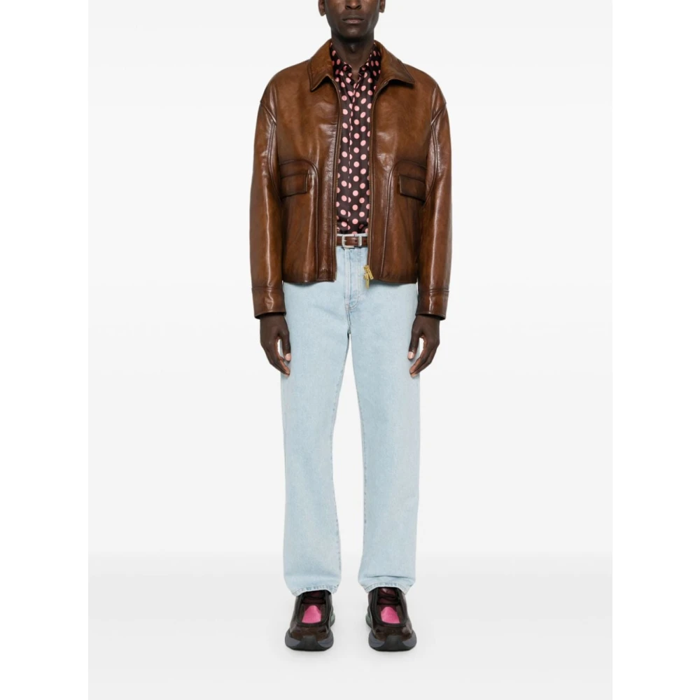 Golden Goose Leren jack met ritssluiting Brown Heren