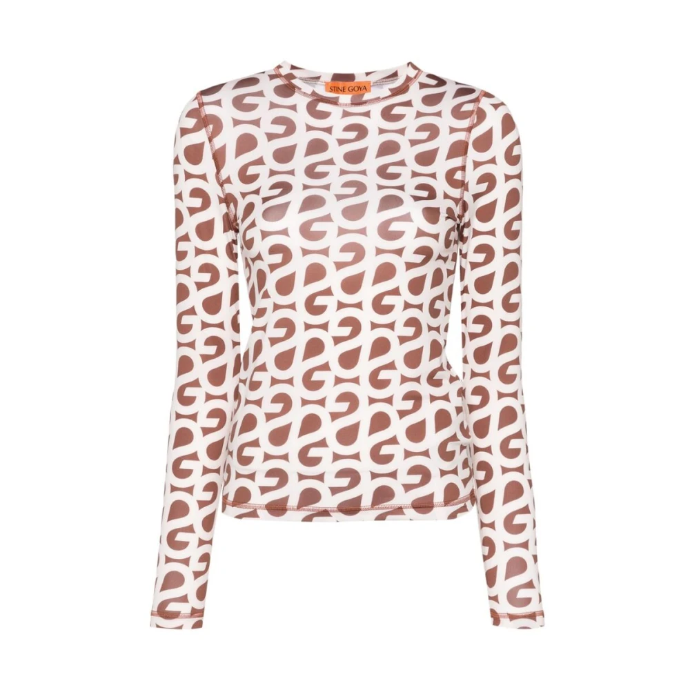 Stine Goya Geometrische Logo Print Crew Neck Sweater Brown Dames