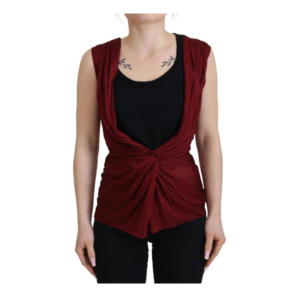 Dolce & Gabbana Women's Red Gorgeous Silk Blend Top With Logo Details