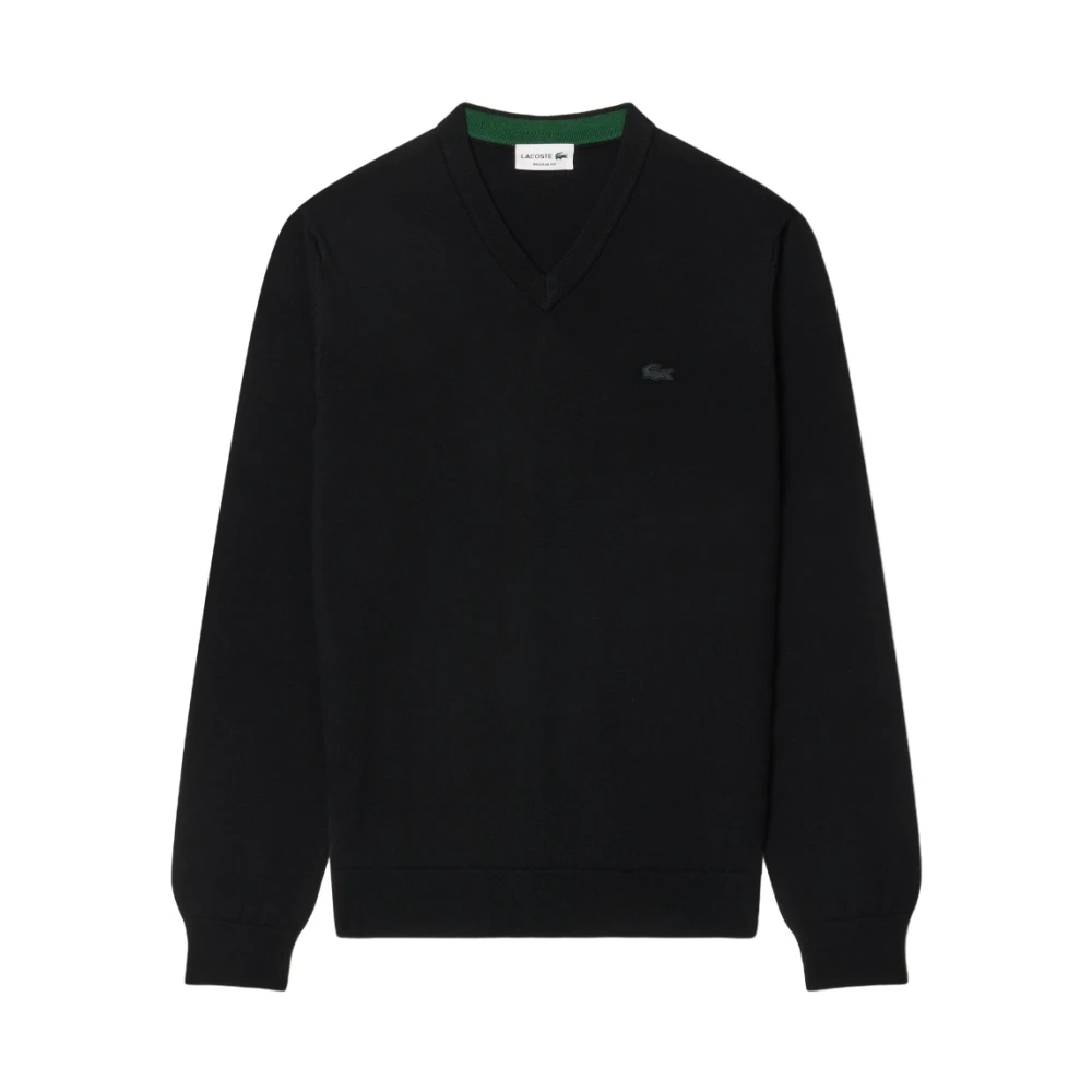 Lacoste Men's Black Sweatshirts, Xs, V-Neck Merino Wool Jumper
