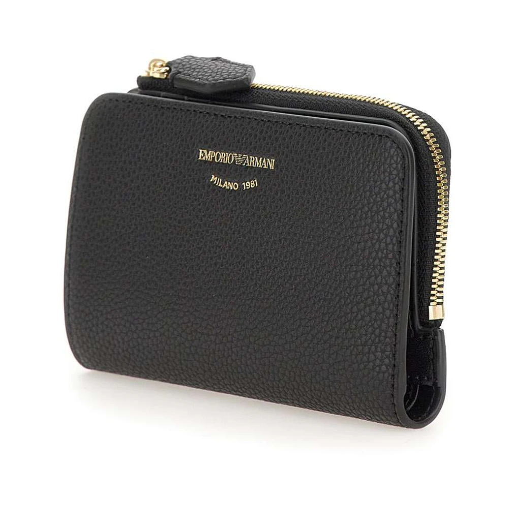 Emporio Armani Vegan Leren Portemonnee Zwart Knoopsluiting Black Dames