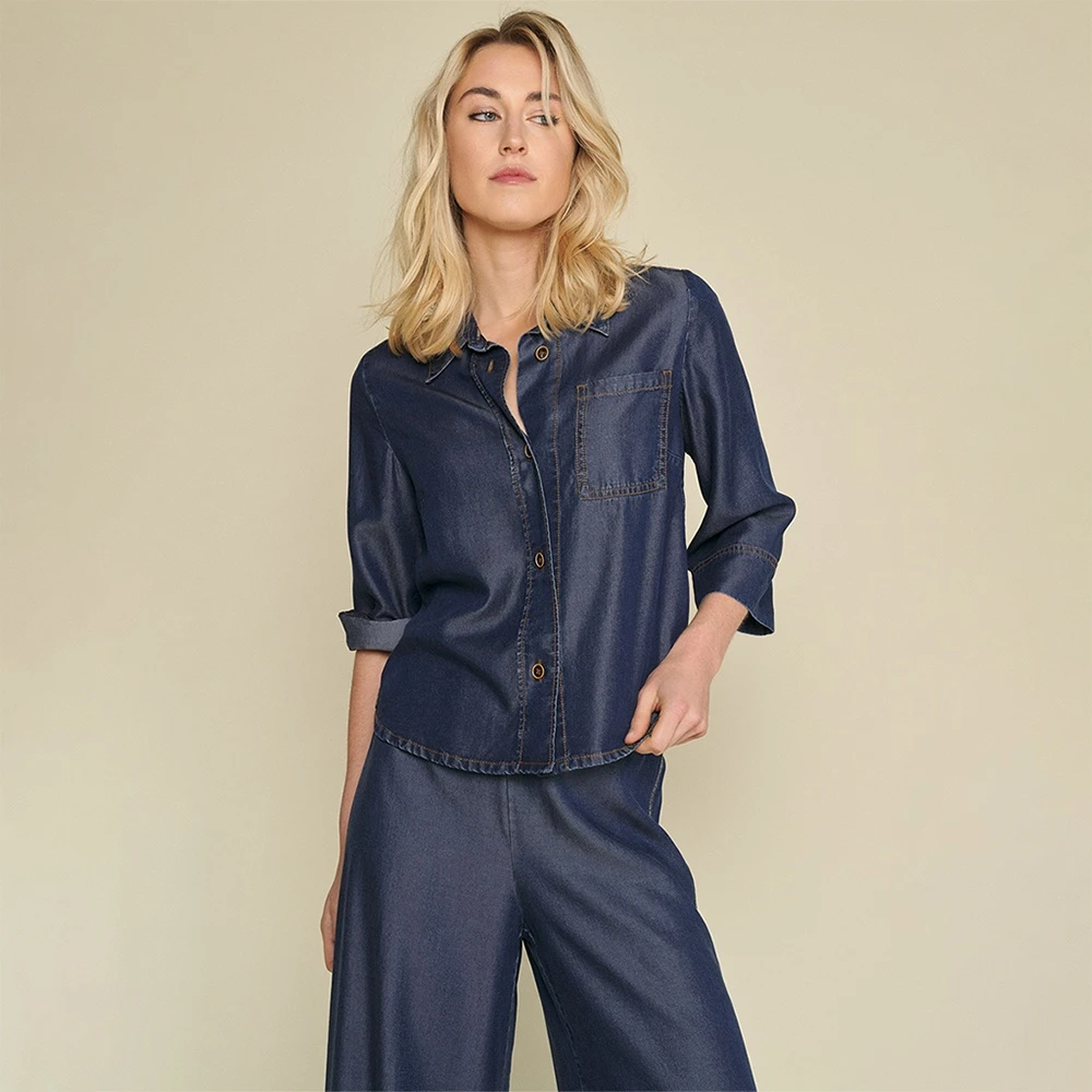Marie Méro Lyocell Jeans Look Blouse Jas Blue Dames
