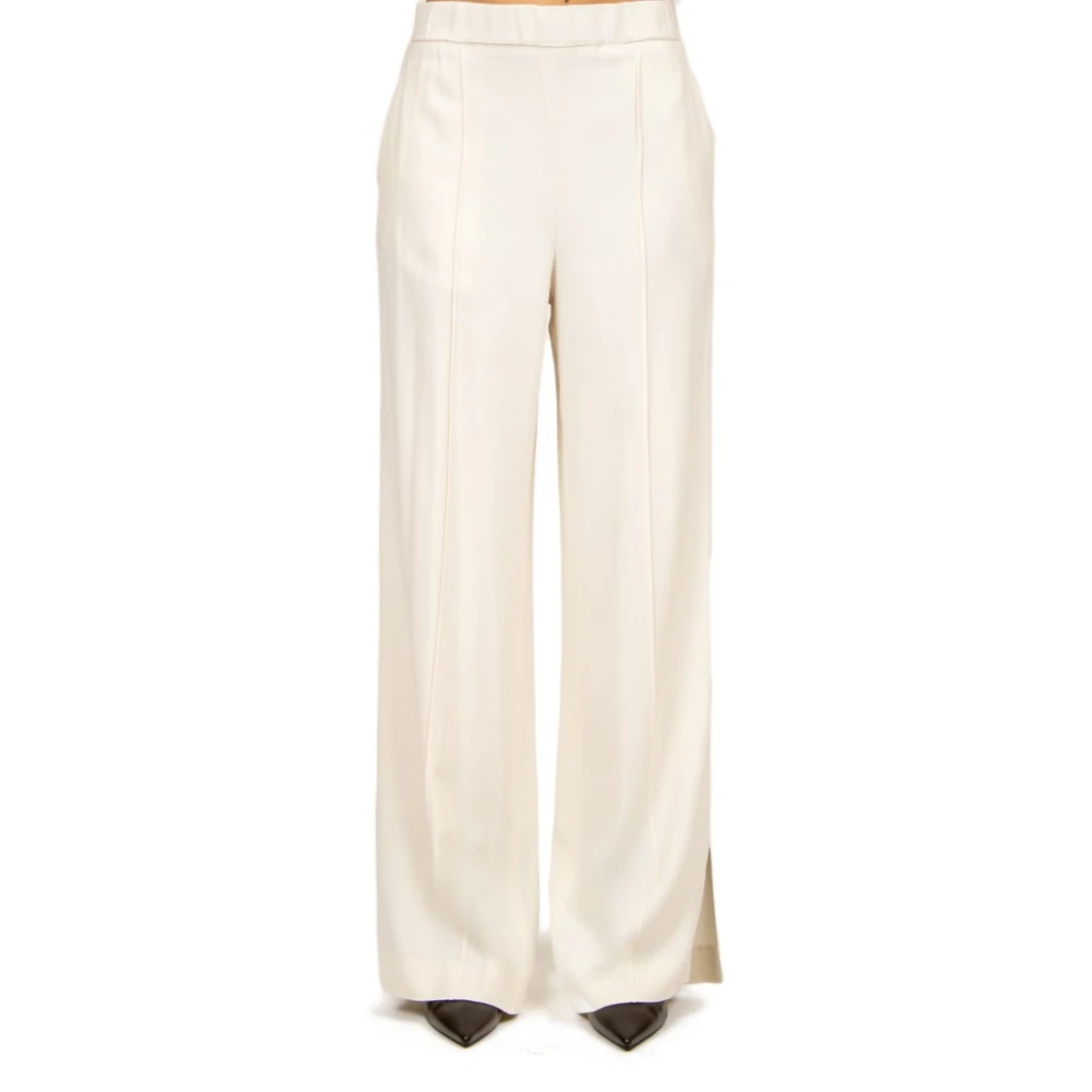 Liviana Conti Wijde Pijp Viscose Broek in Room Beige Dames