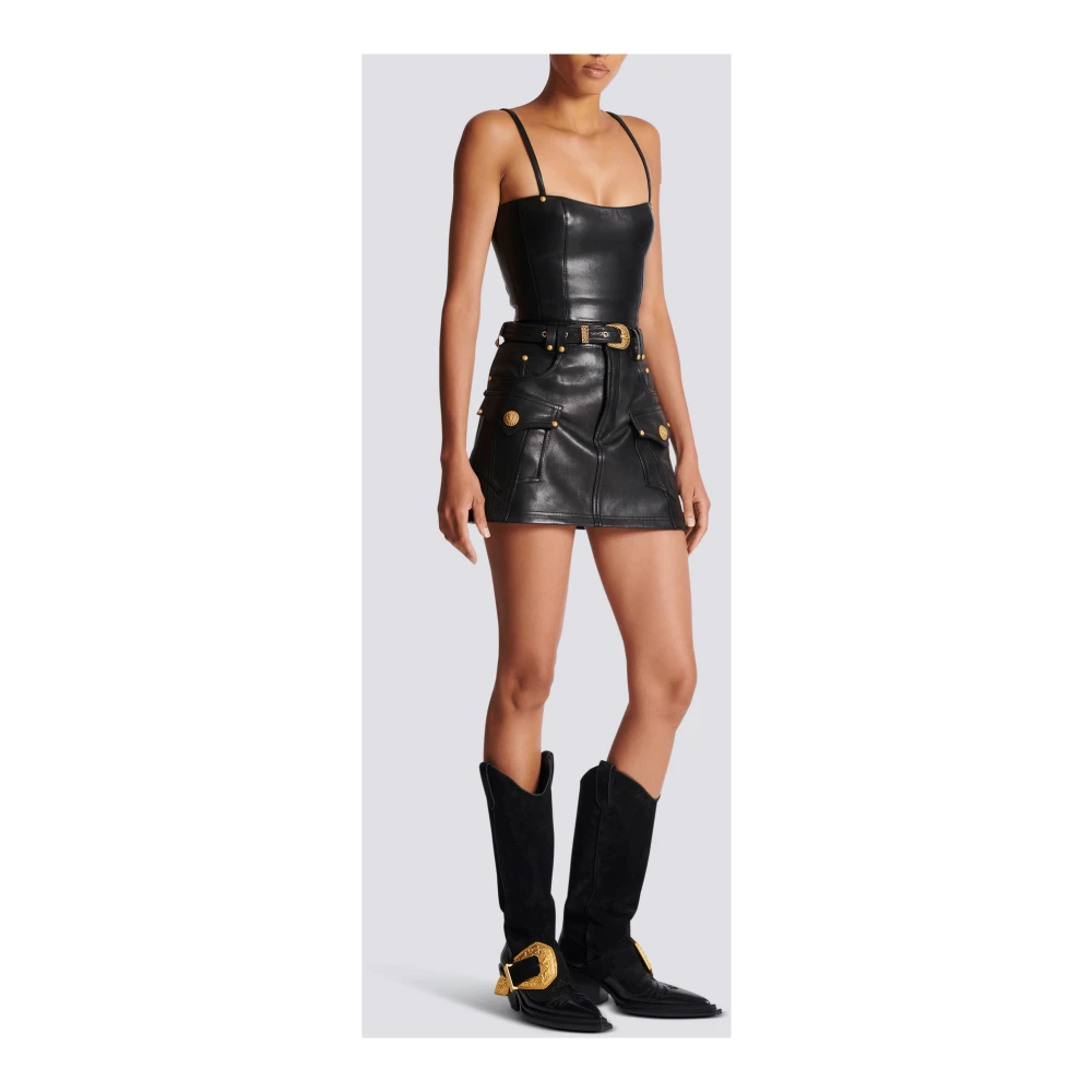 Balmain Leren top met spaghettibandjes Black Dames