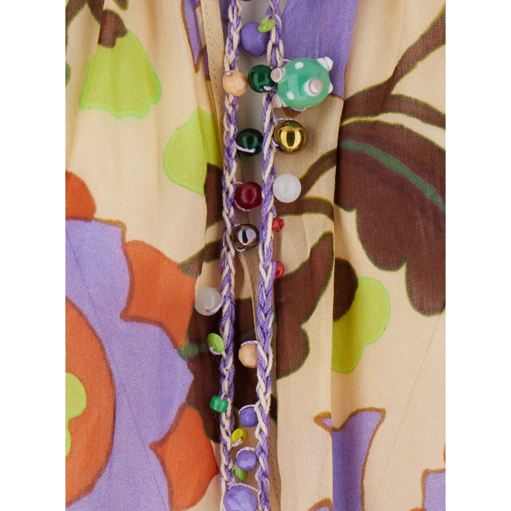 Anjuna Bloemen Katoen Zijde Jurk Multicolor Dames