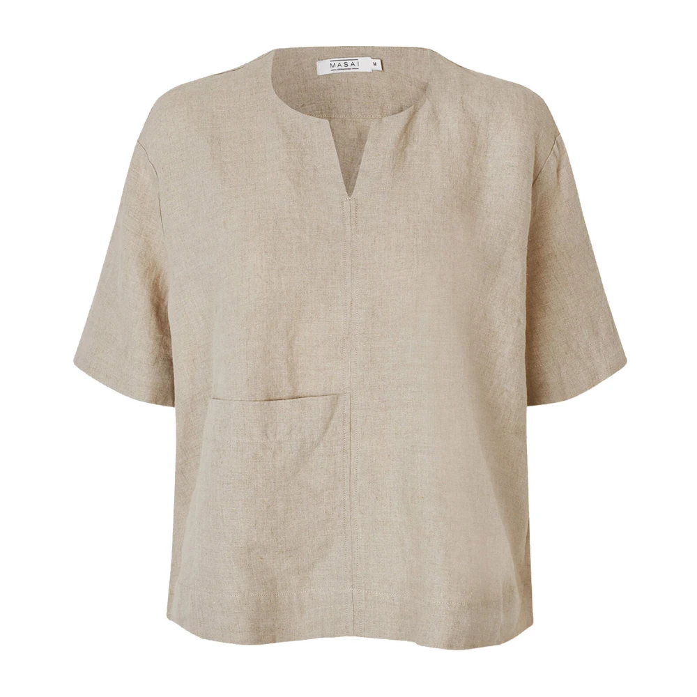 Masai Women's Beige Timeless Linen Top Madolorea Blouse - Blouses - S - Blouses & Shirts