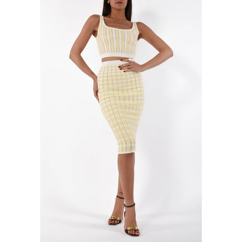 Elisabetta Franchi Geplooide viscose top met wijde halslijn Yellow Dames