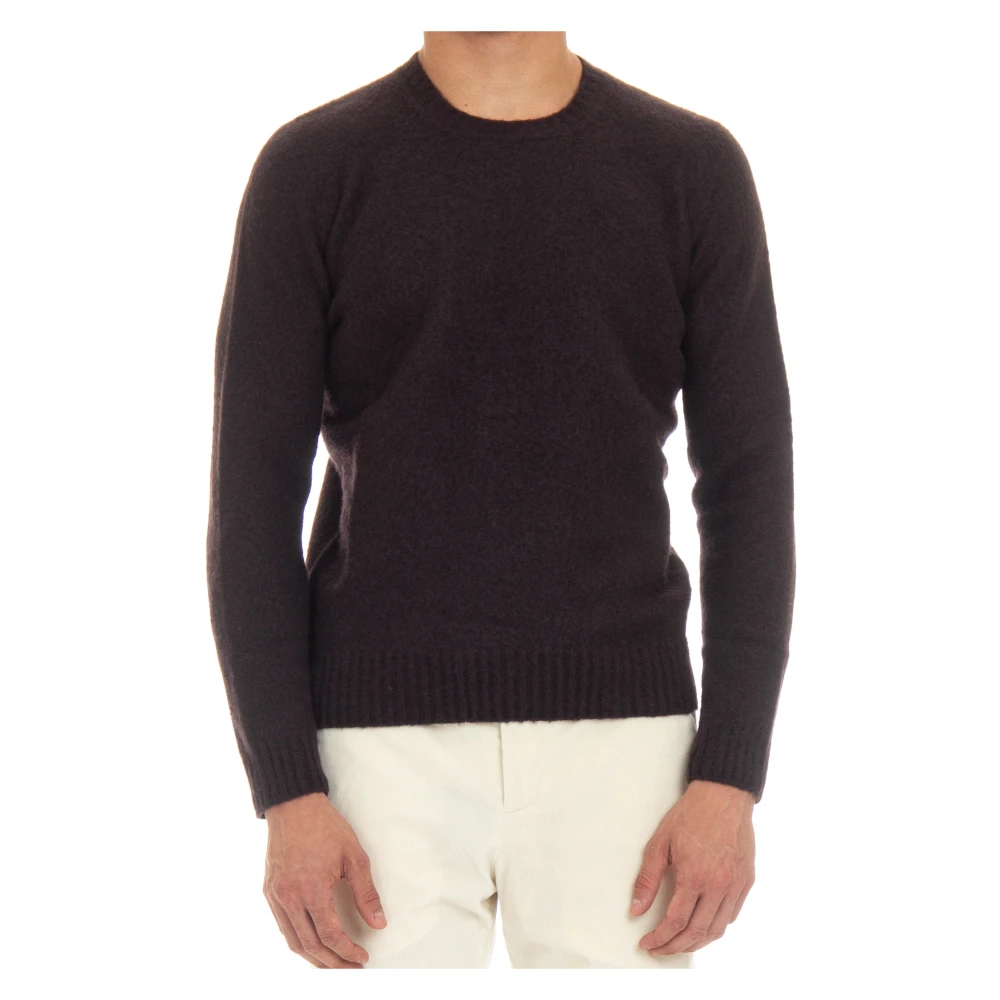Drumohr Bruine Wol Crewneck Sweater Zachte Touch Brown Heren