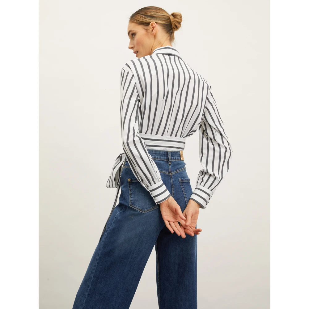 Motivi Gestreepte Cropped Overhemd met Riem Multicolor Dames
