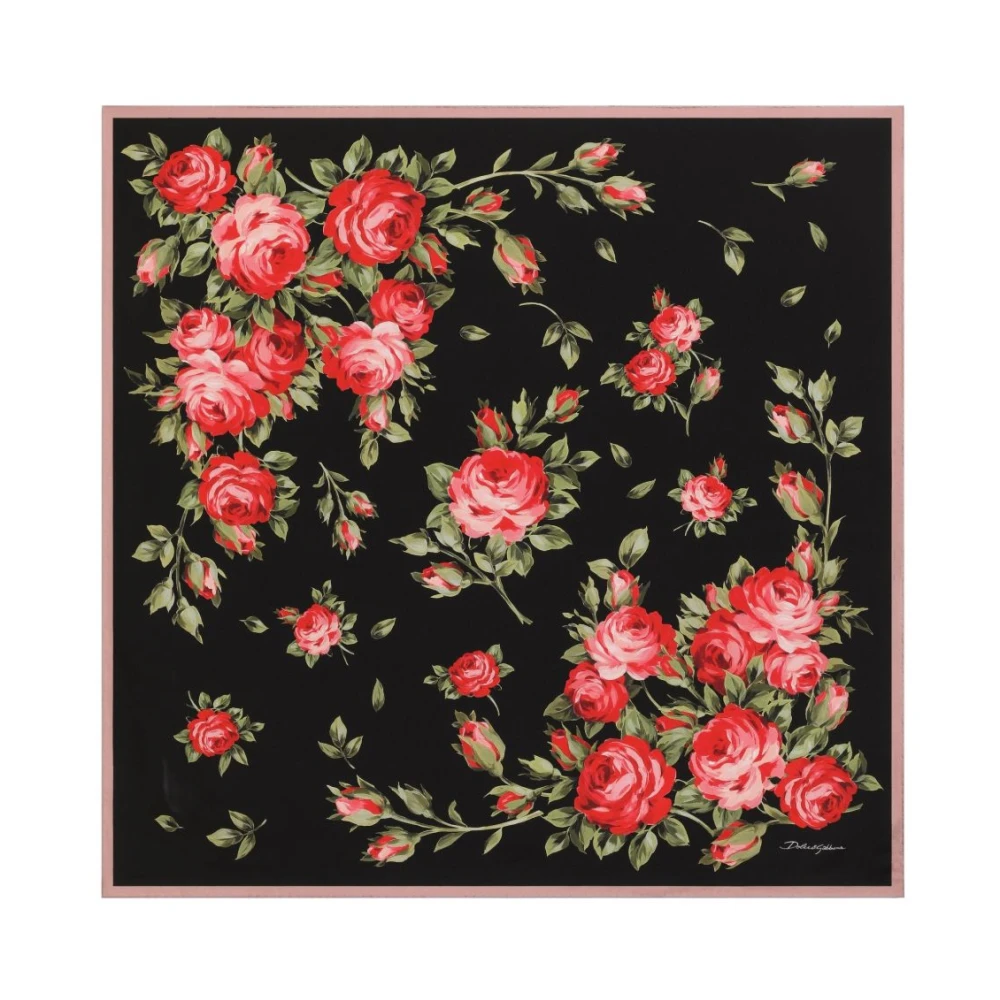 Dolce & Gabbana Women's Black Rose Bouquet Print Silk Twill Scarf 90X90