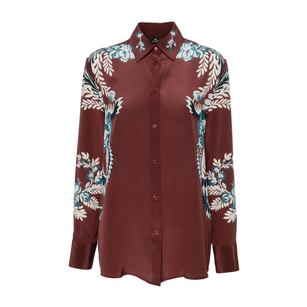 ETRO Rode Bloemenprint Zijden Overhemd Red Dames