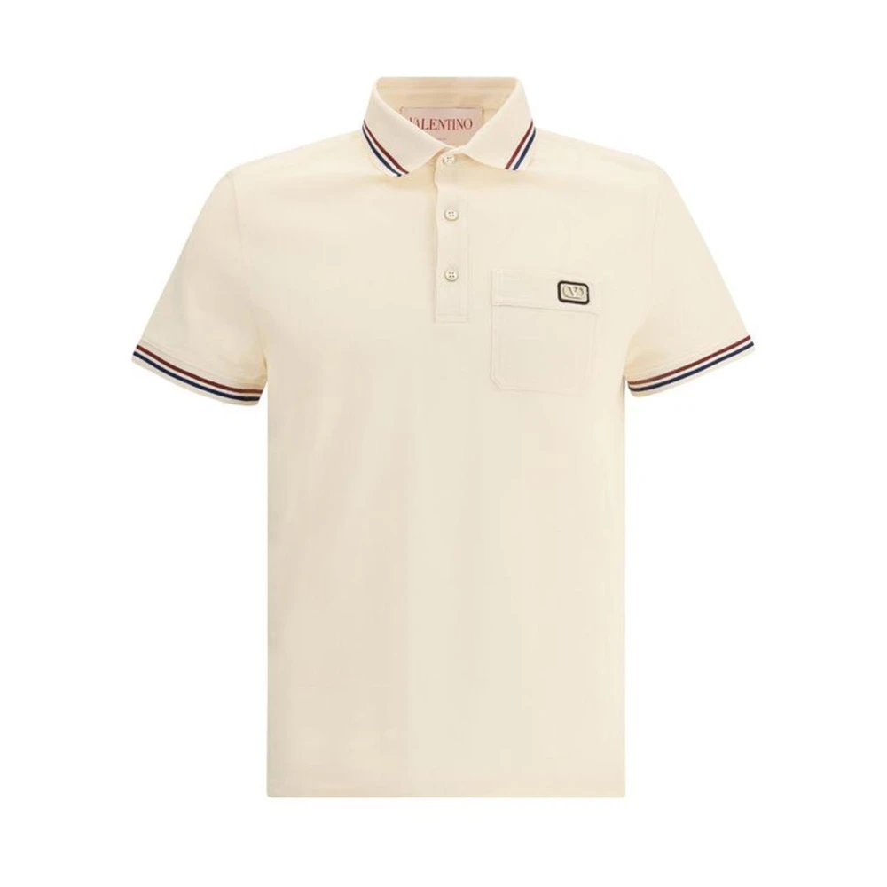 Valentino Polo Shirt met Ribboord Kraag en Zak Beige Heren