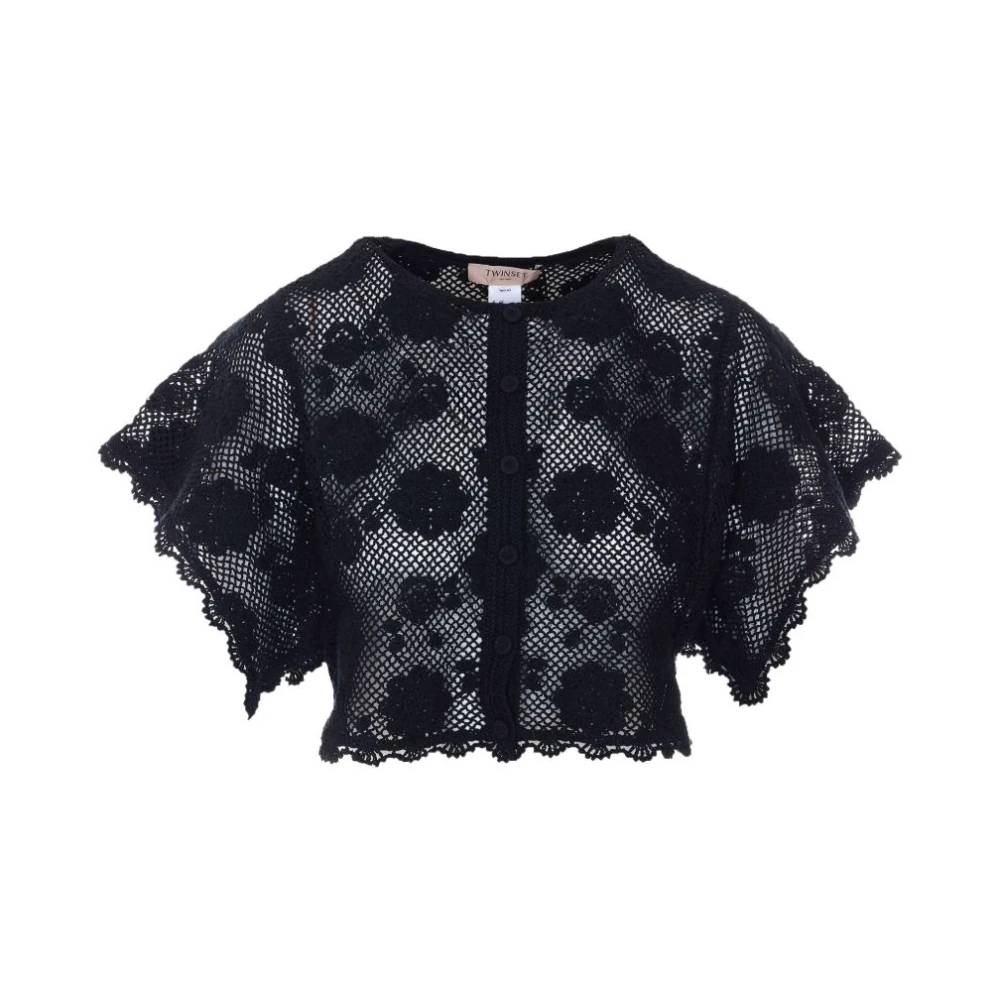 Twinset Women's Black Openwork Knit Cardigan - Cardigans - L - Knitwear