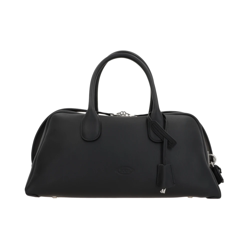 TOD'S Zwarte leren handtas met zilveren hardware Black Dames