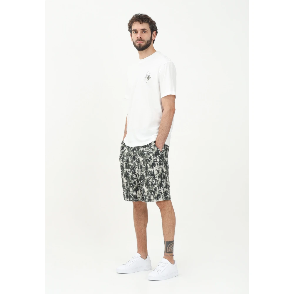 Armani Exchange Tropische Palmprint Casual Shorts Green Heren