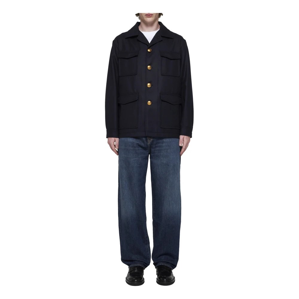 Tagliatore Blauwe Wollen Field Jacket Blue Heren
