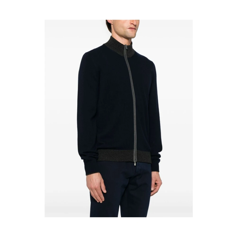 La Fileria Navy Blauw Wollen Gebreid Jack Blue Heren
