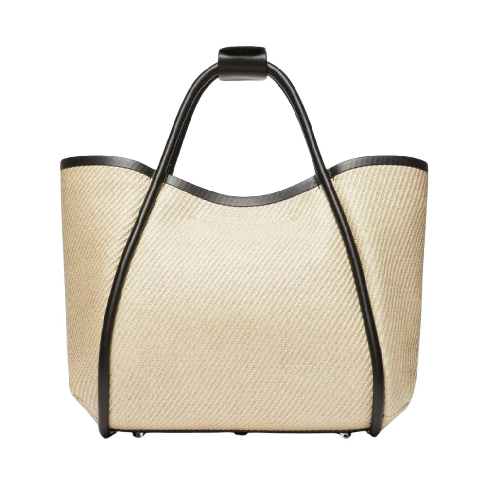 Max Mara Beige Vävd Toteväska Med Läderdetaljer