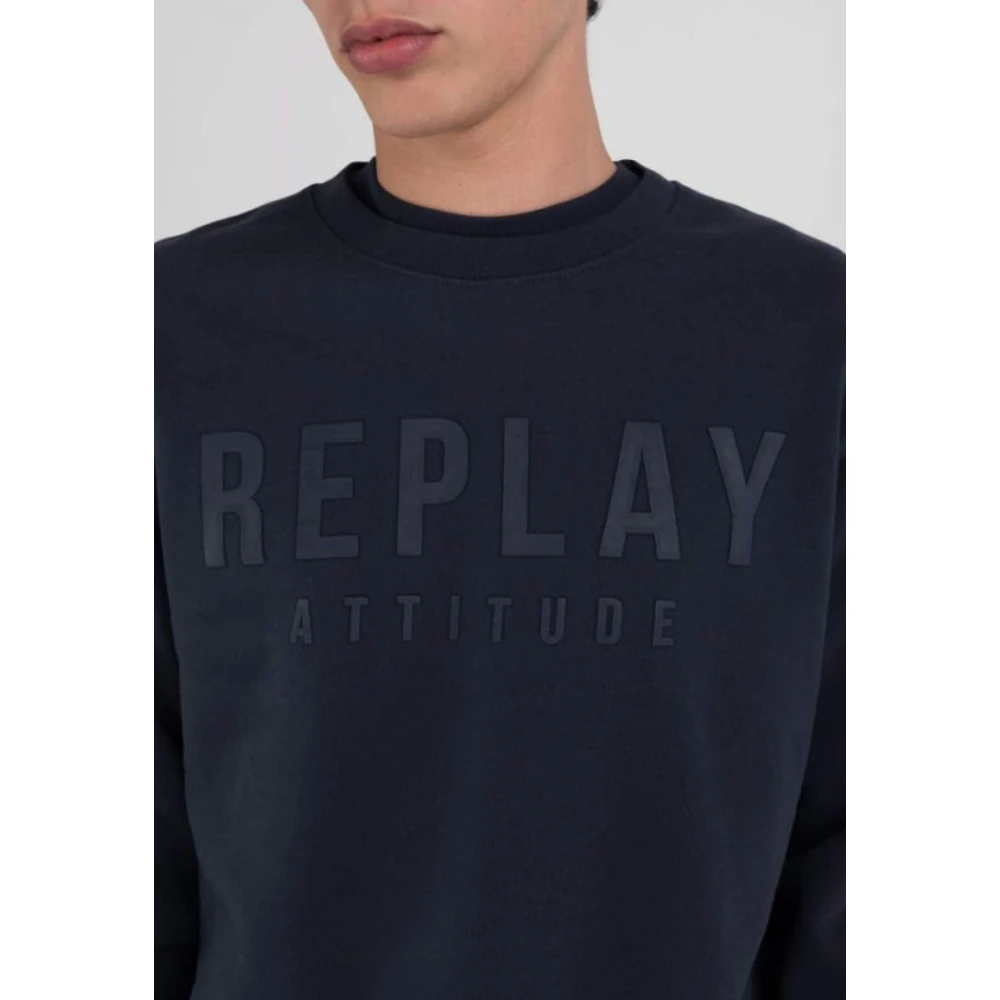 Replay Logo Sweatshirt Blue Heren