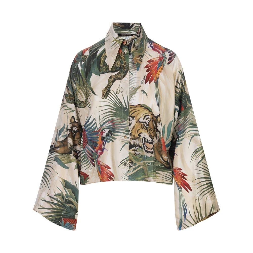 Roberto Cavalli Zijden Overhemd met Jungle Print Multicolor Dames