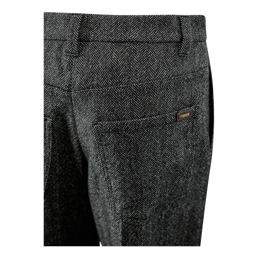 BRUNELLO CUCINELLI Zwarte Wollen Blend Herringbone Broek Black Dames