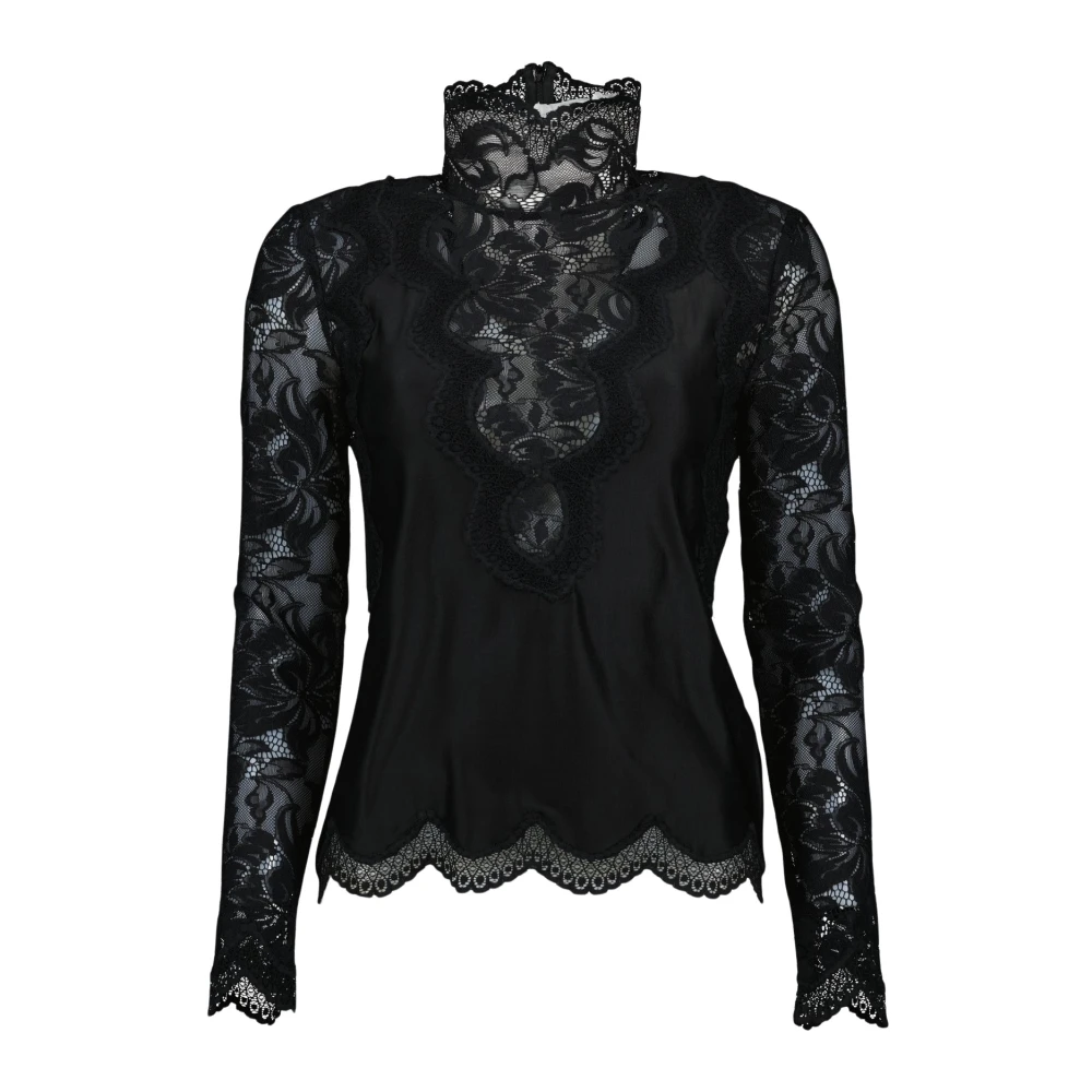 Paco Rabanne Elegante Satijnen en Kant Blouse Black Dames