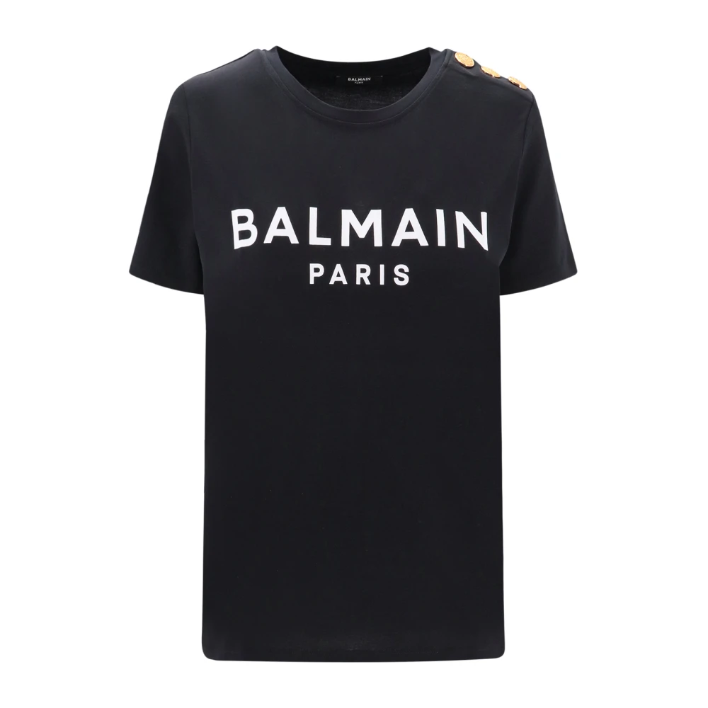 Balmain Biologisch Katoen Logo Print T-Shirt Black Dames
