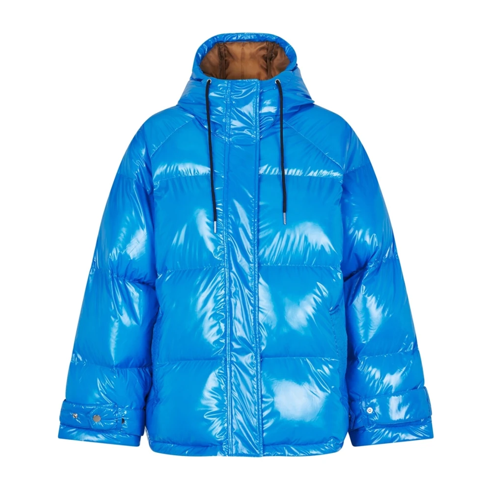 Lollys Laundry Gewatteerde Neon Blauwe Jas met Capuchon Blue Dames