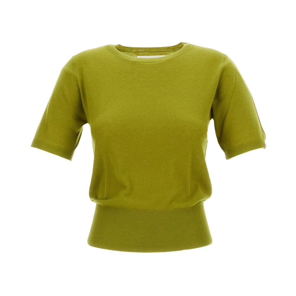 Extreme Cashmere Women's Green Round-Neck Knitwear, One Size, Round-Neck Short-Sleeve Knit