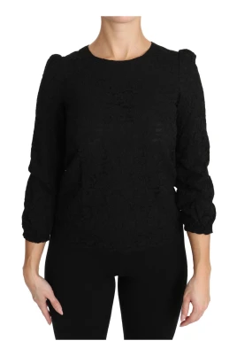 Blommig Spets Dragkedja Topp Blus