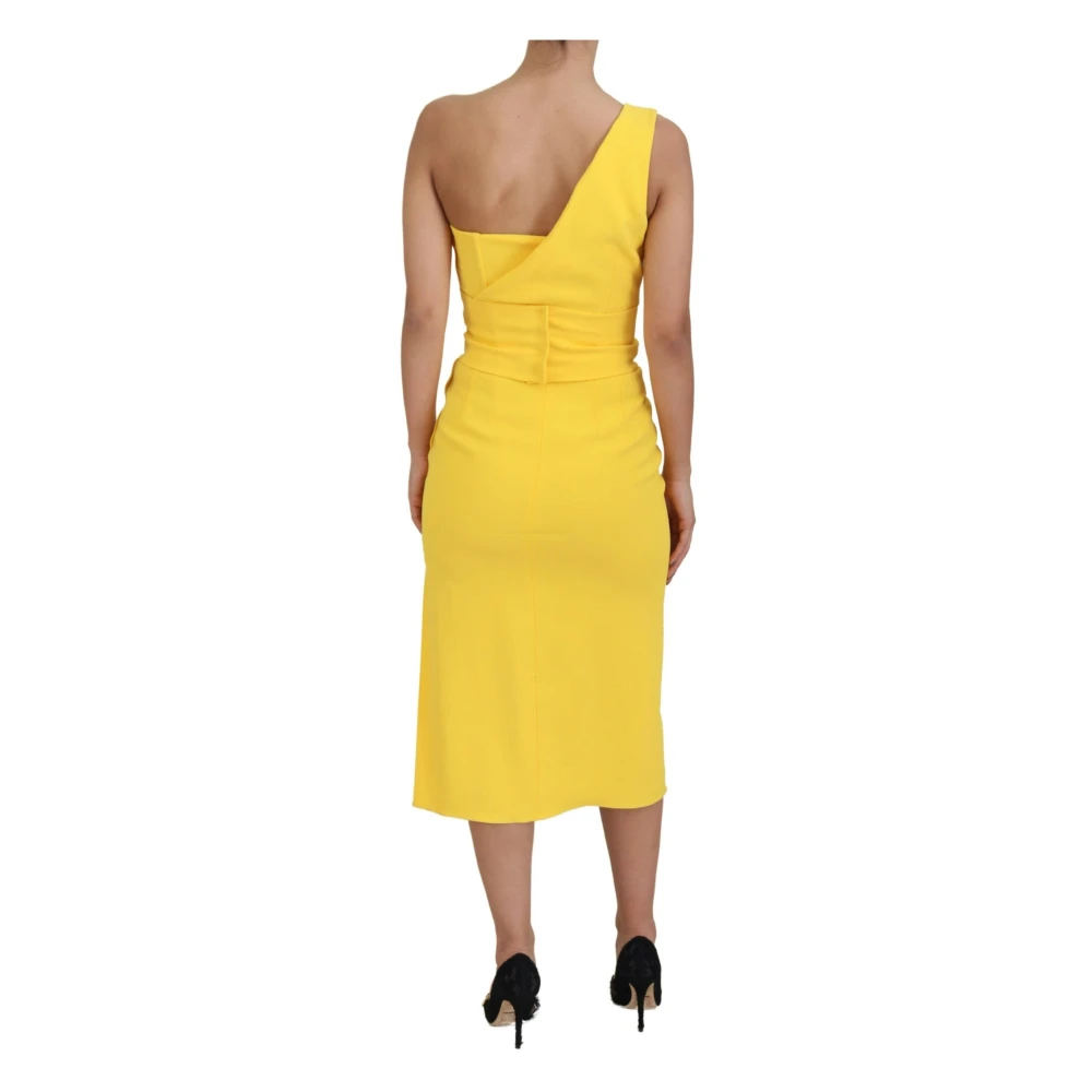 Dolce & Gabbana Gele One-Shoulder Midi Jurk Yellow Dames