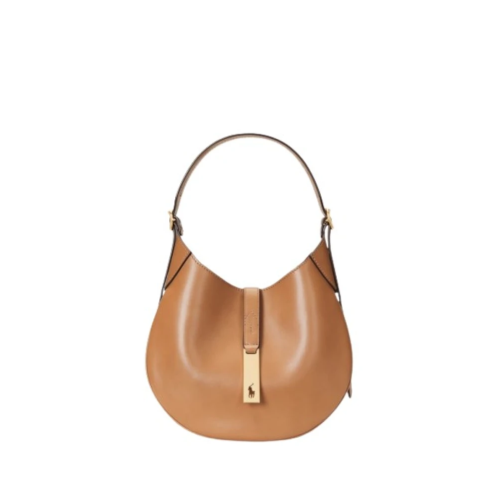 Polo Ralph Lauren Leren schoudertas Polo ID zadelformaat Beige Dames