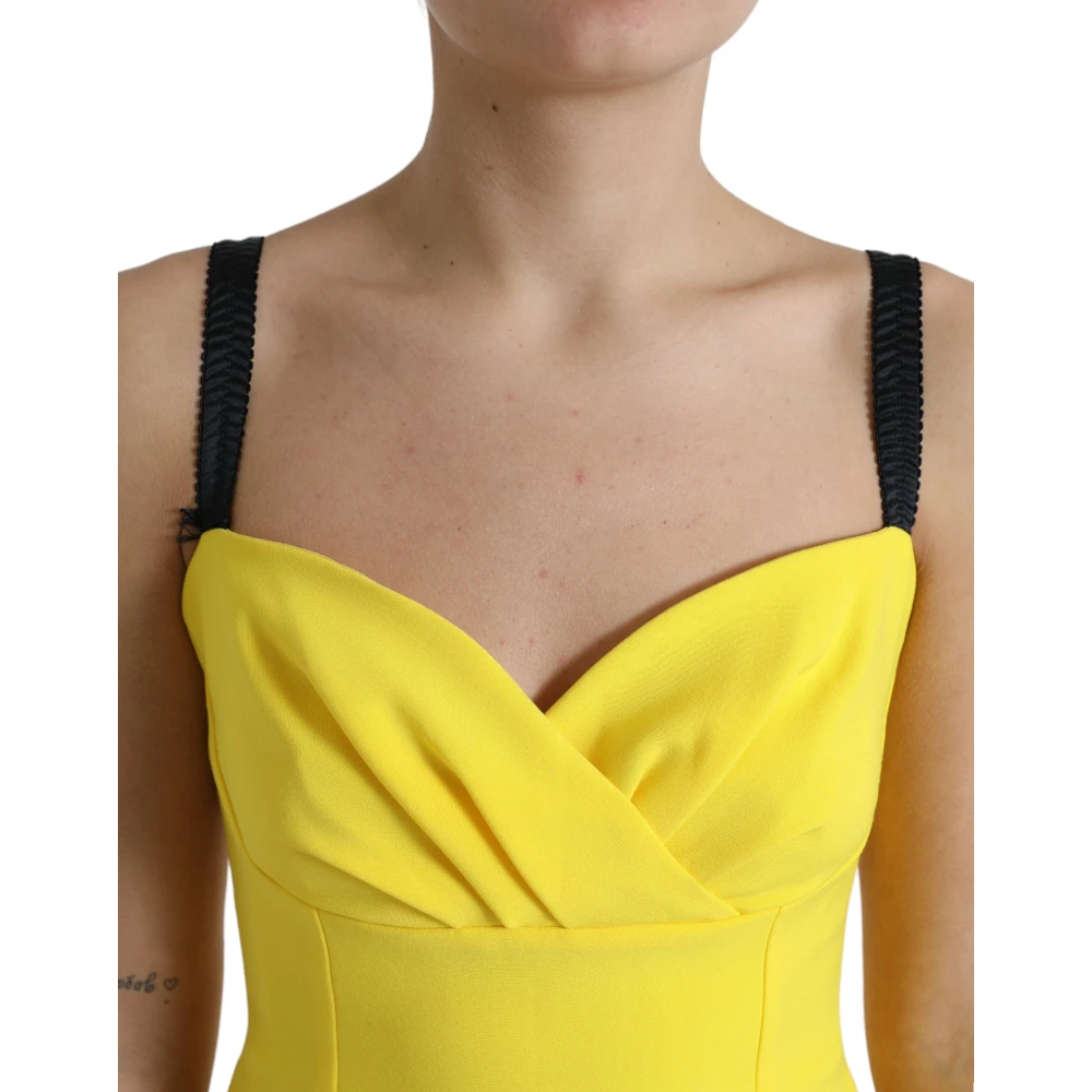Dolce & Gabbana Gele Mouwloze Bodycon Midi Jurk Yellow Dames