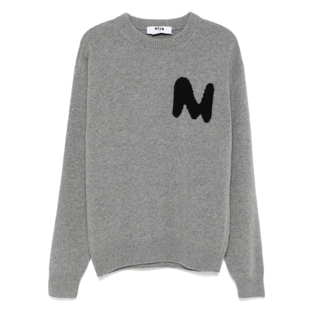 Msgm Grijze Trui met Ronde Hals Gray Heren