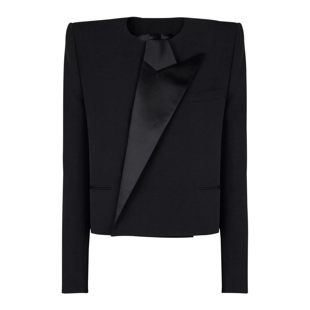 Balmain Geknipte grain de poudre jas met asymmetrische kraag Black Heren