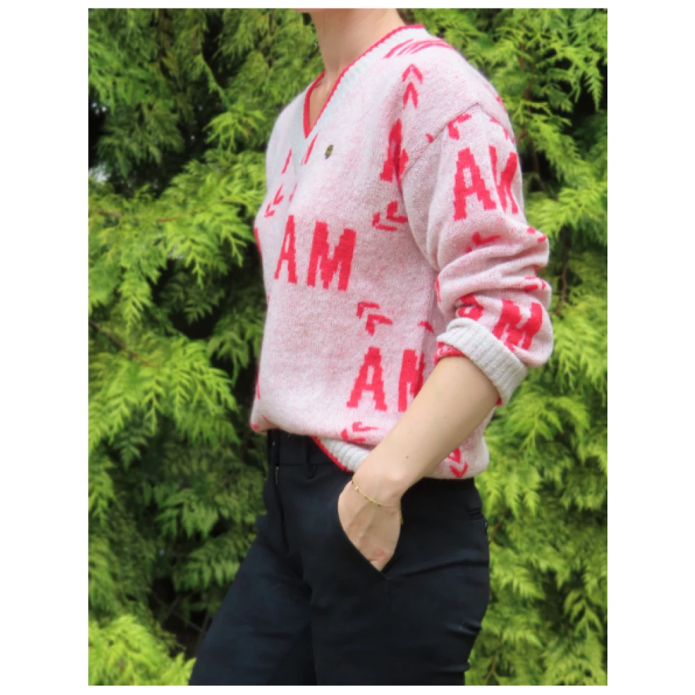 aeronautica militare Unieke Mohair Blend V-Hals Trui Pink Dames