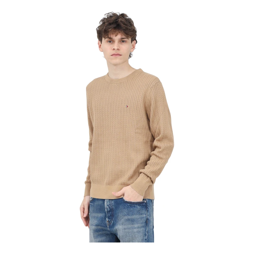 Tommy Hilfiger Bruine Crewneck Sweater Visgraatpatroon Brown Heren