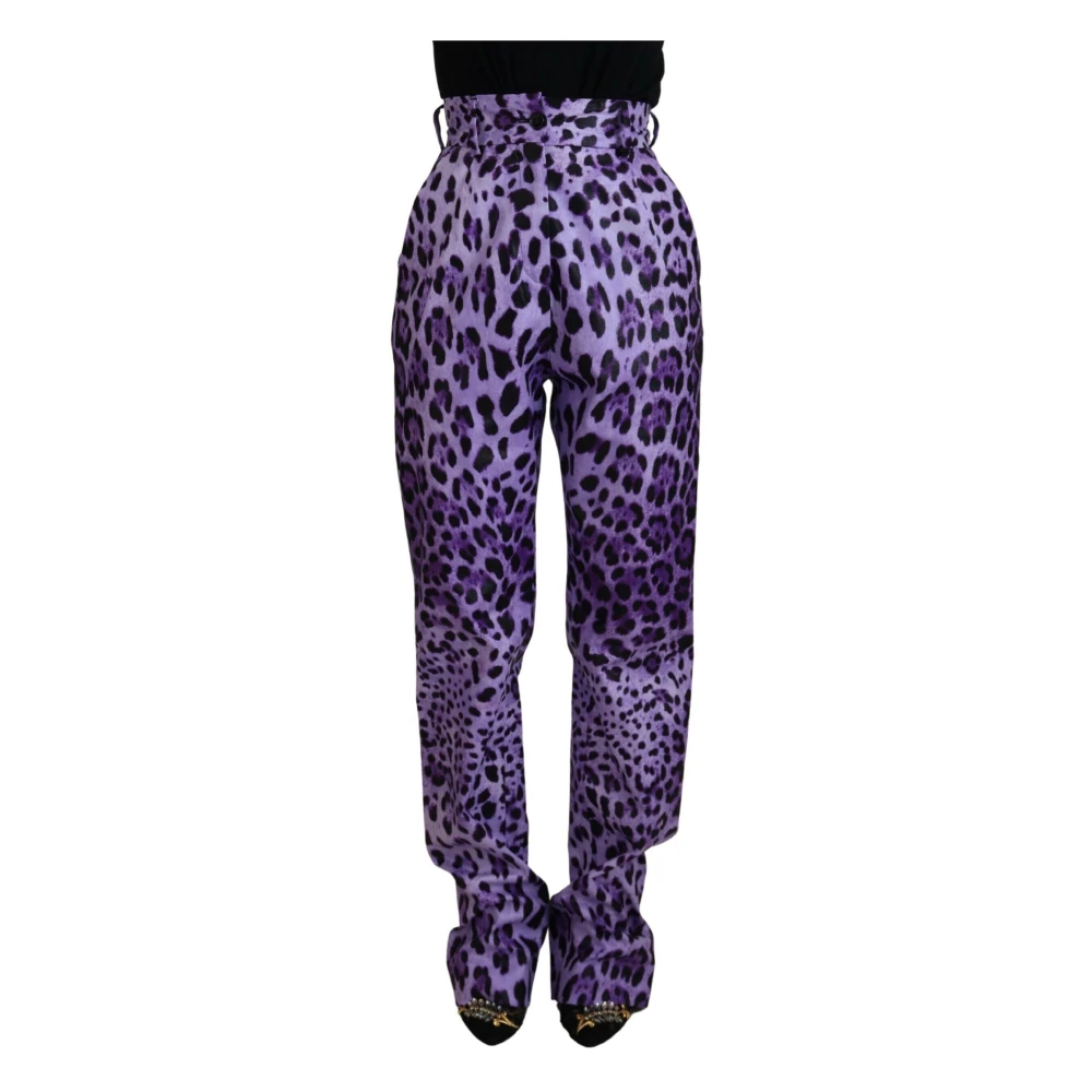 Dolce & Gabbana Paarse Luipaardprint Hoge Taille Broek Purple Dames