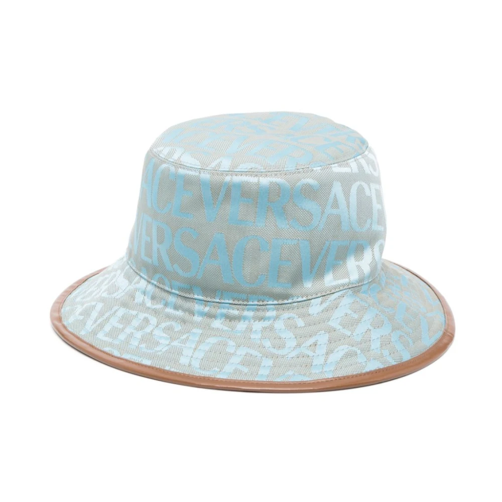 Versace Logo Print Bucket Hat Blue Heren