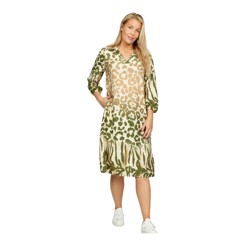 2-Biz Luipaardprint Jurk Khaki Fly Multicolor Dames
