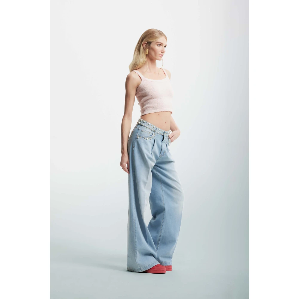 Kocca Beaded Wide Leg Jeans Blue Dames