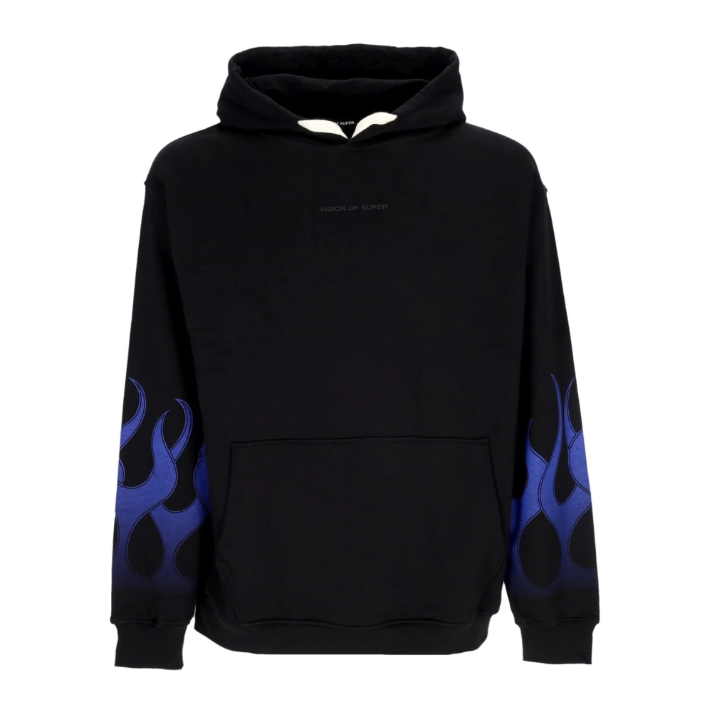 Vision Of Super Men's Black/Blue Lightweight Flames Hoodie