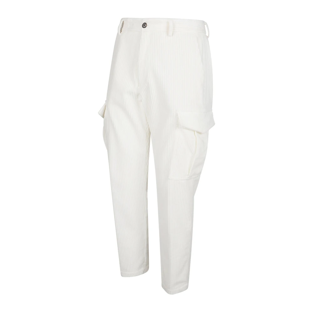 Eleventy Men's White Cotton Corduroy Cargo Trousers - Slim-Fit Trousers - W31 - Trousers