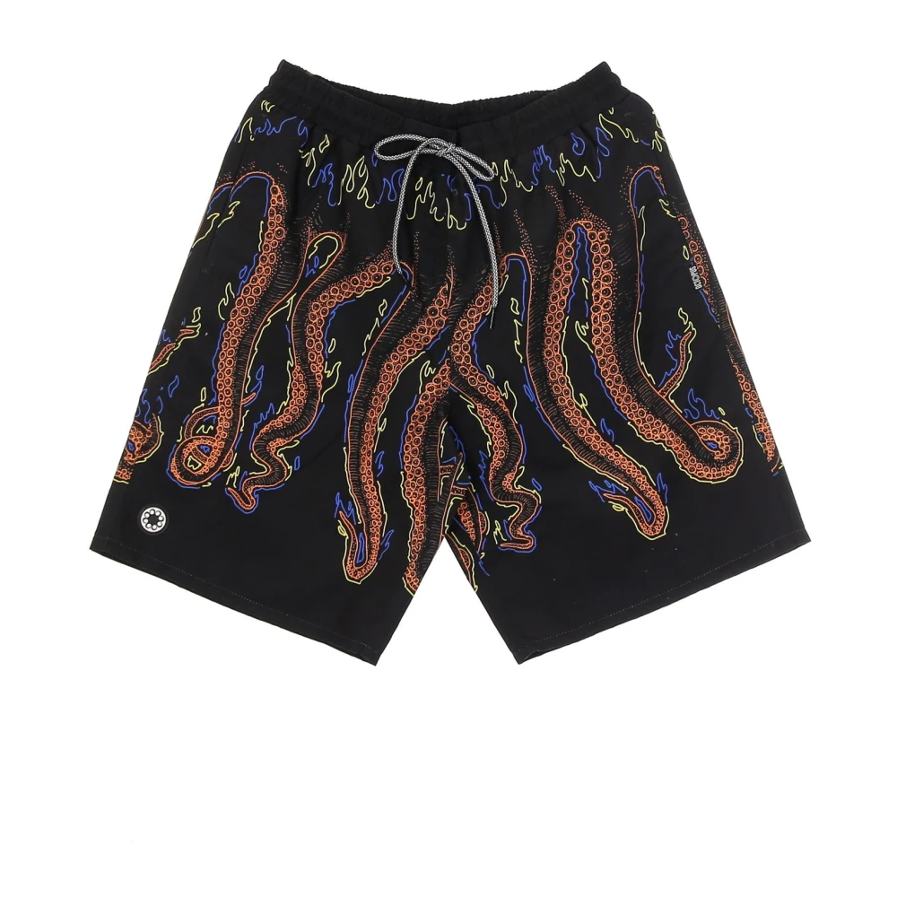 Octopus Zwarte Boardshorts met print Multicolor Heren