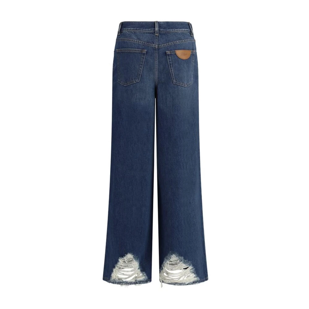 Chloé Wijde Pijp Leren Patch Jeans Blue Dames